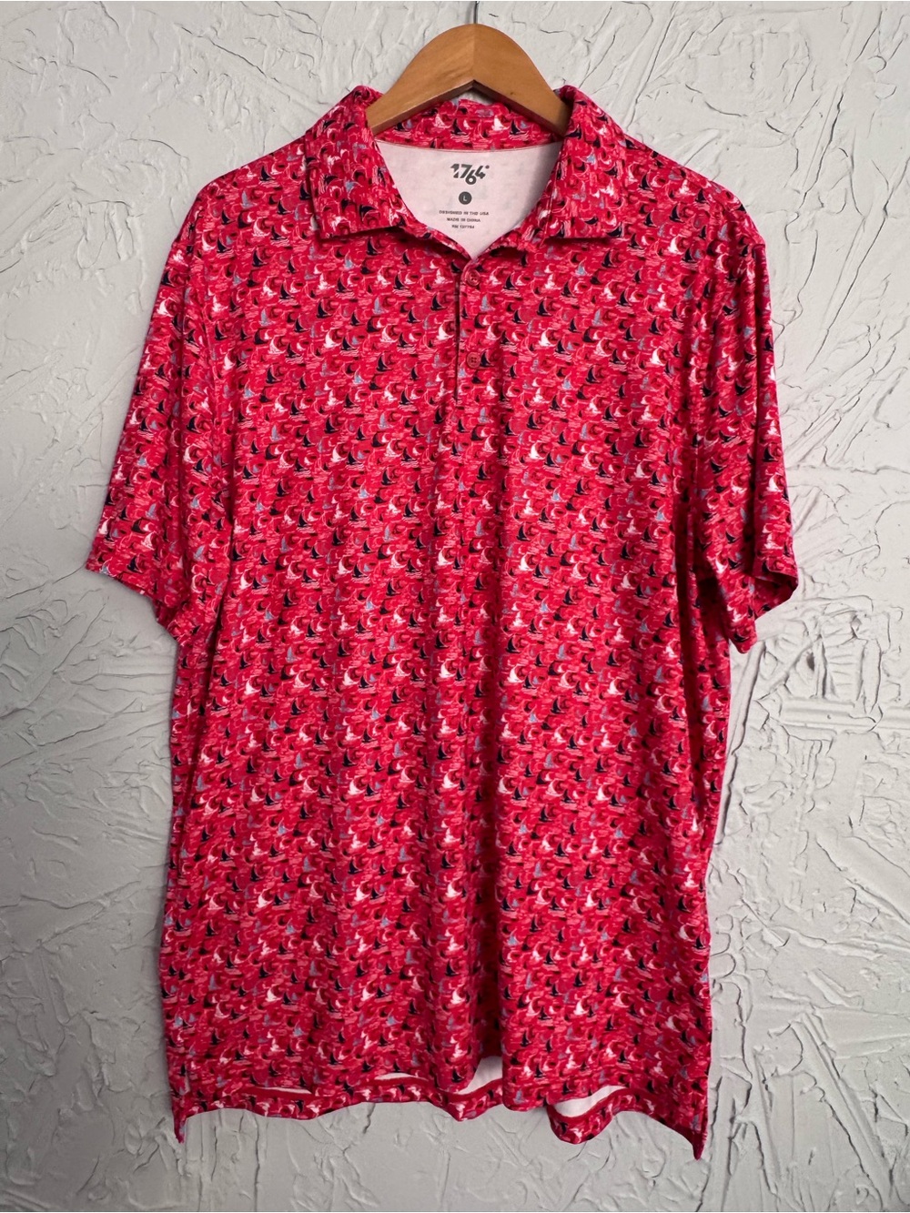 Men's 1764 Red Printed Polo Shirt-Large